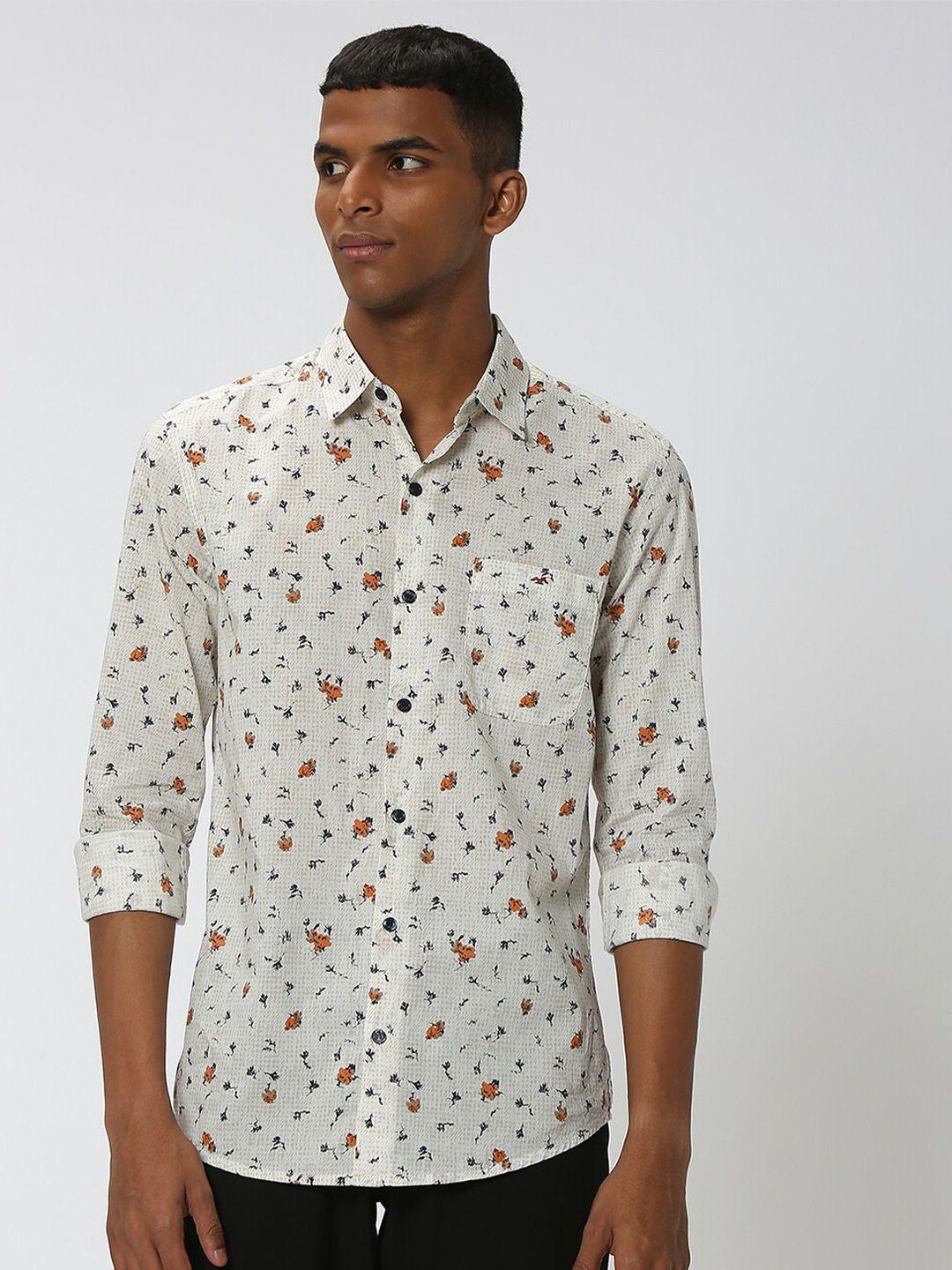 mufti men off white slim fit floral opaque printed casual shirt