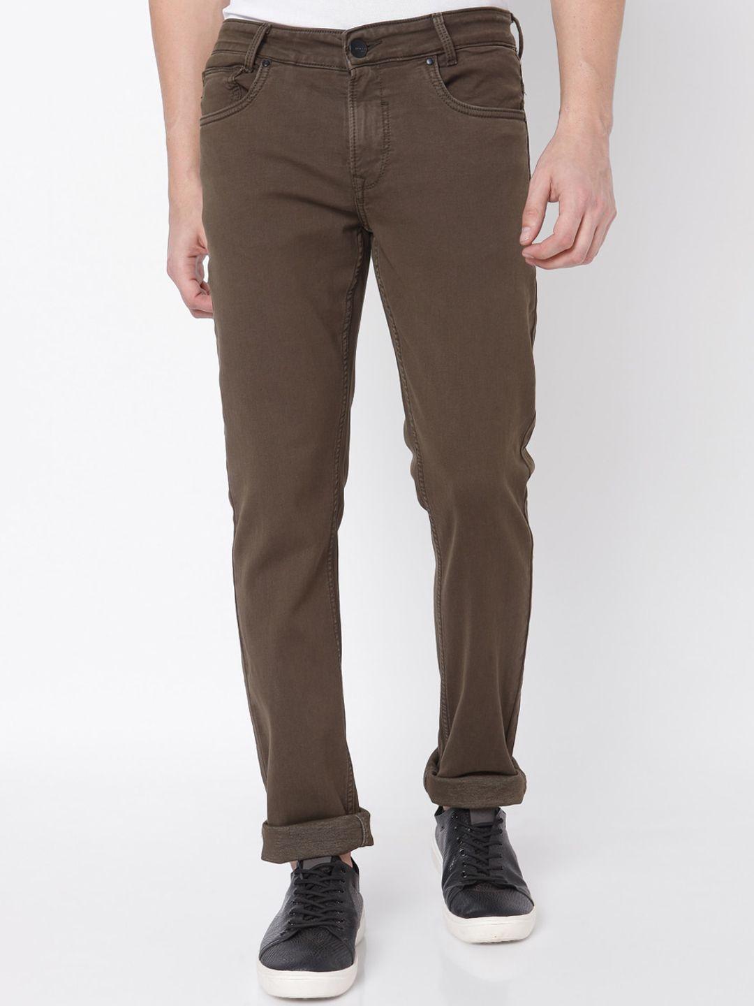 mufti men olive green slim fit trousers