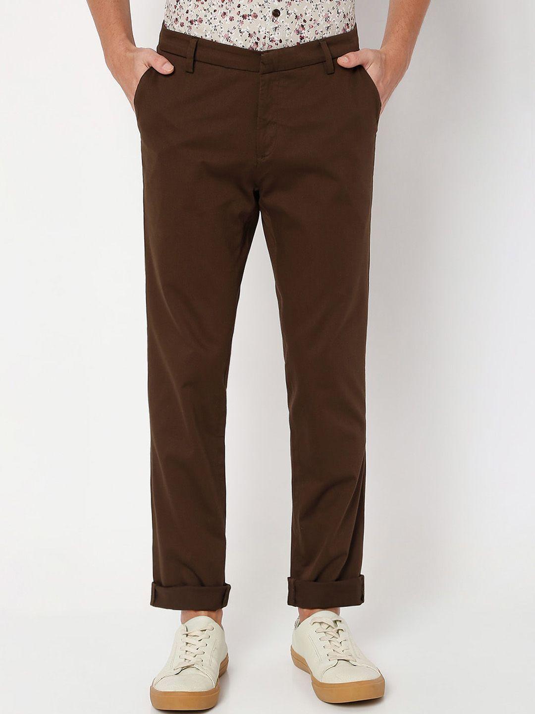 mufti men pencil slim fit mid-rise easy wash chino trousers