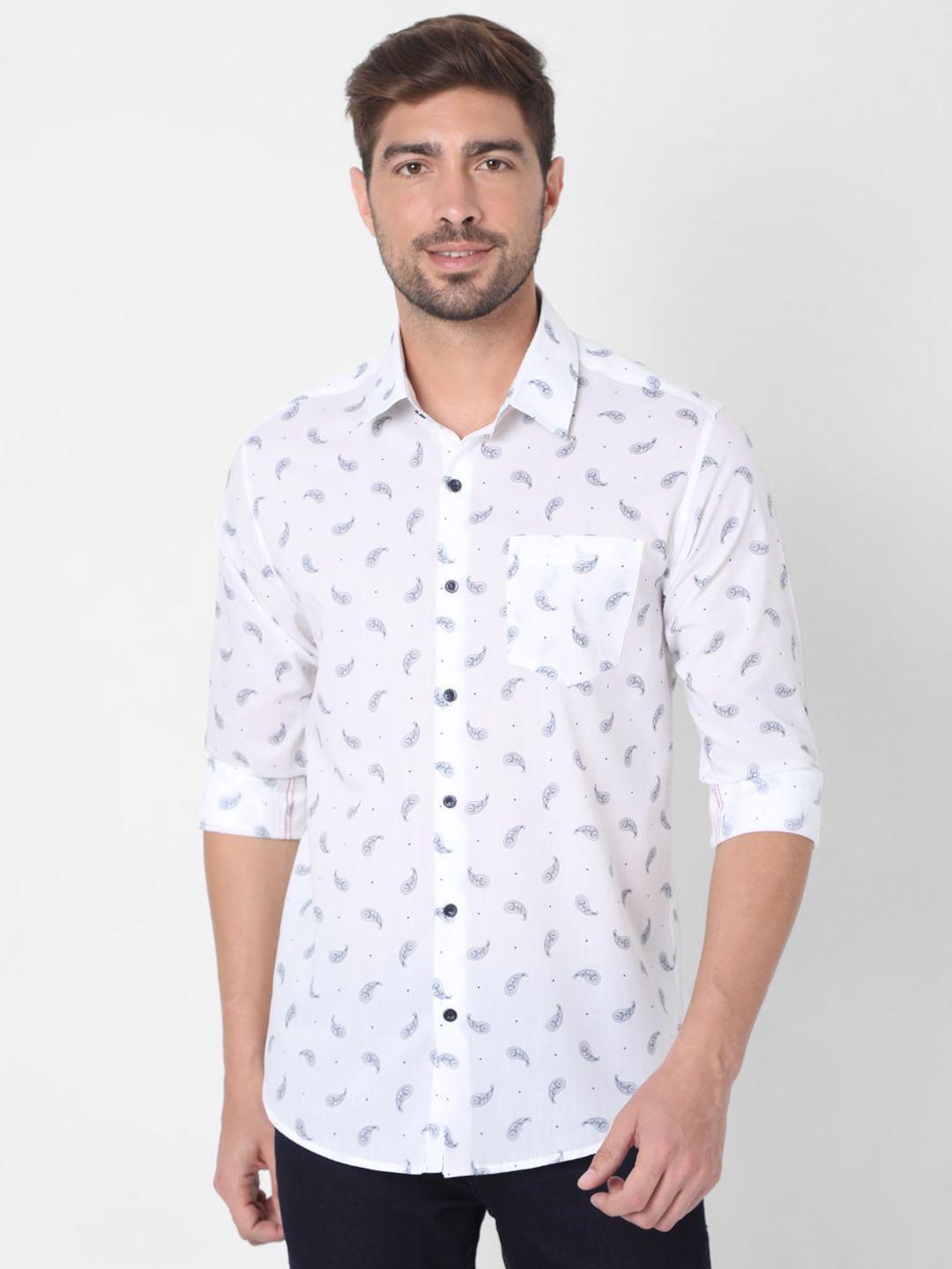 mufti men white slim fit printed cotton casual shirt