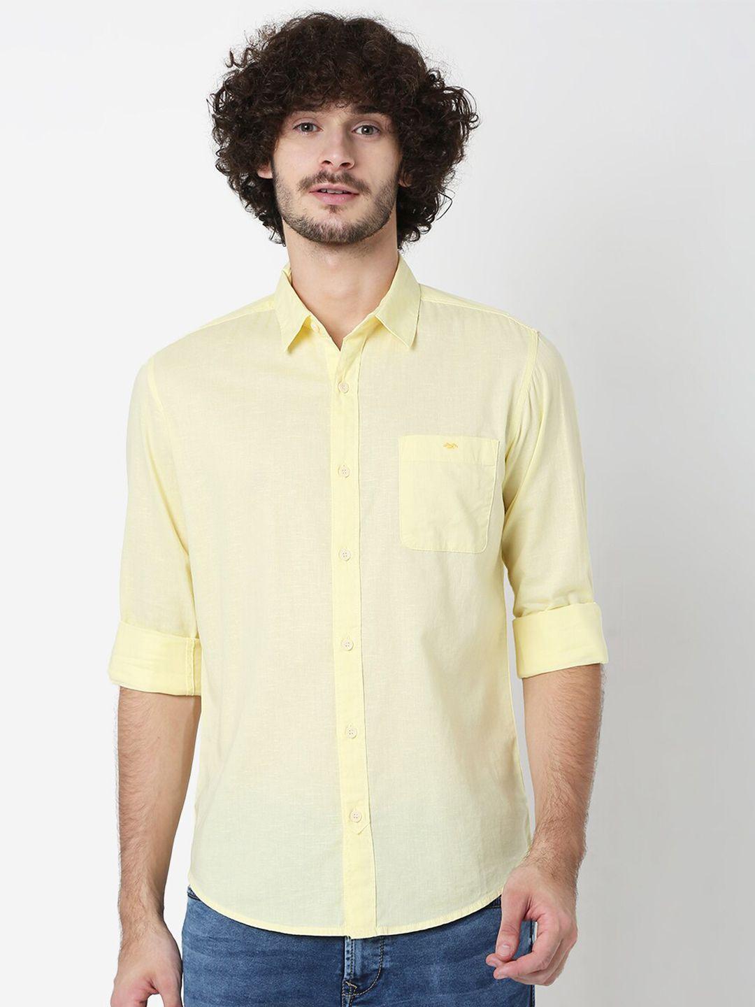 mufti men yellow classic slim fit casual shirt