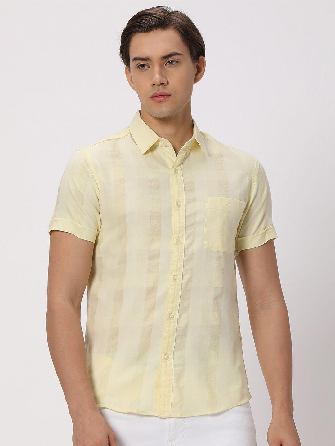 mufti men yellow slim fit opaque checked casual shirt