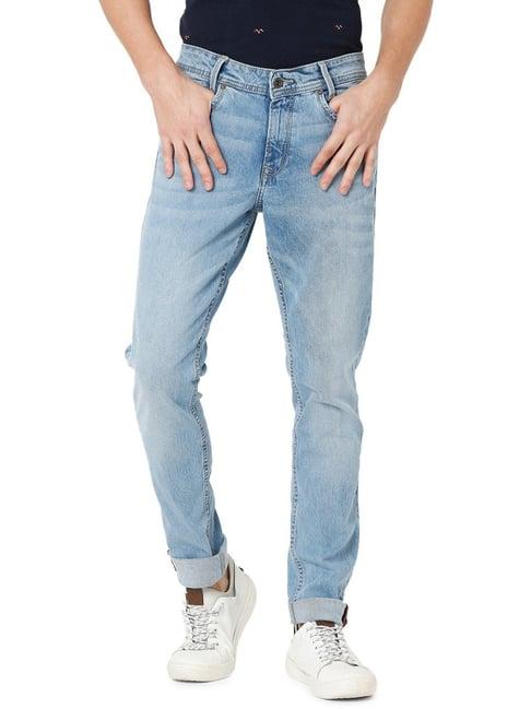 mufti mid blue cotton skinny fit jeans