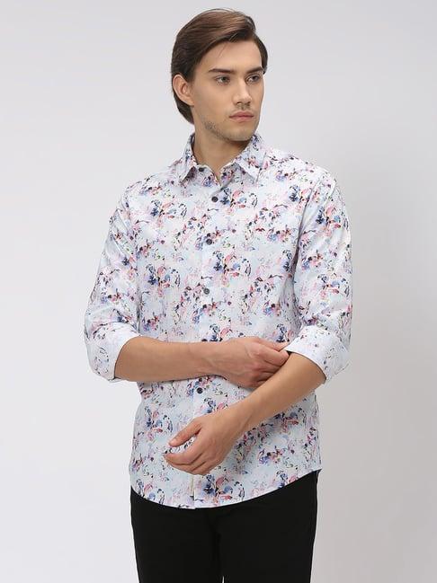 mufti multicolor slim fit printed cotton linen shirt