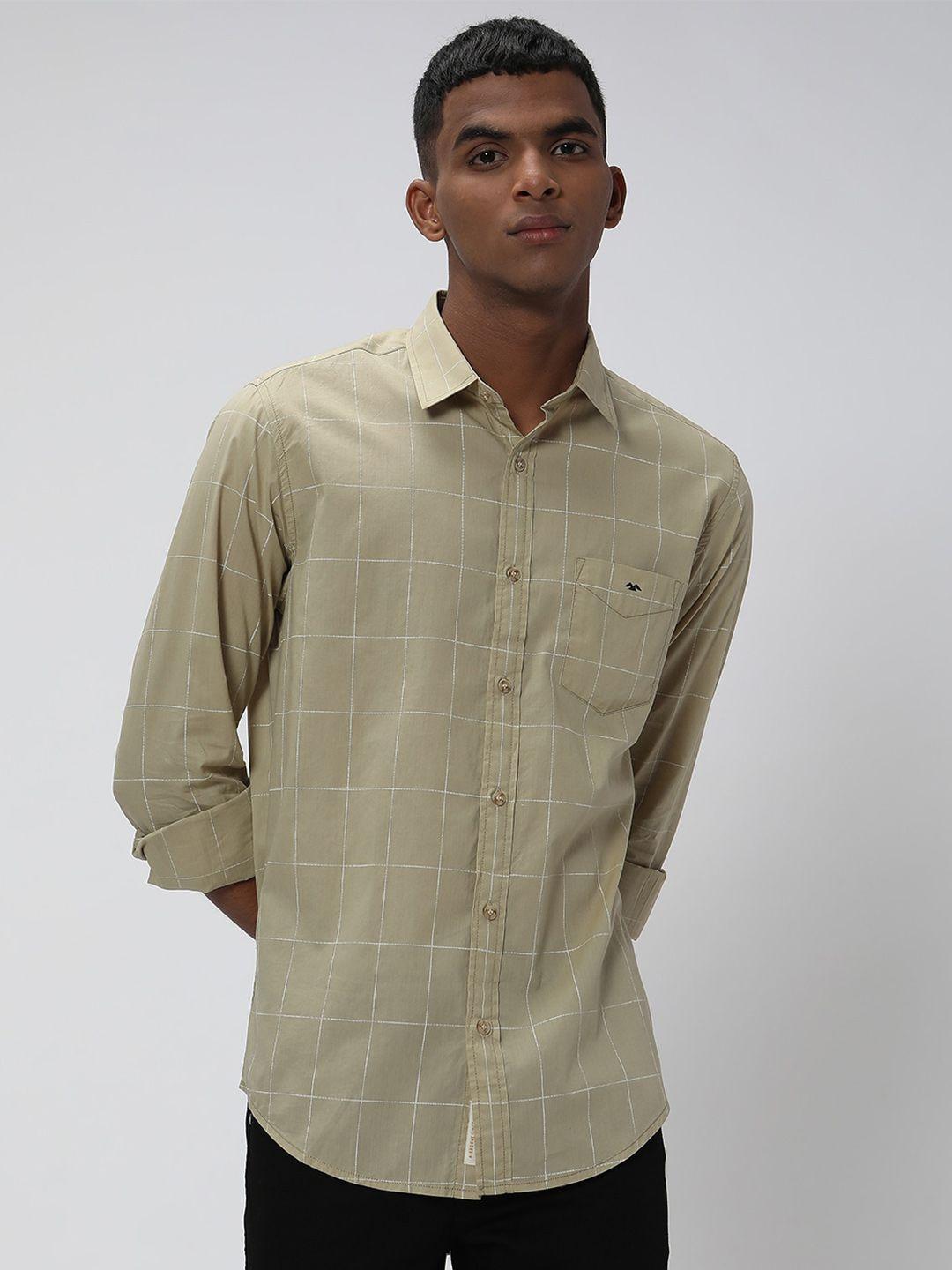 mufti plus size trim slim fit windowpane checks checked pure cotton casual shirt