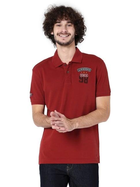 mufti rust cotton slim fit polo t-shirt