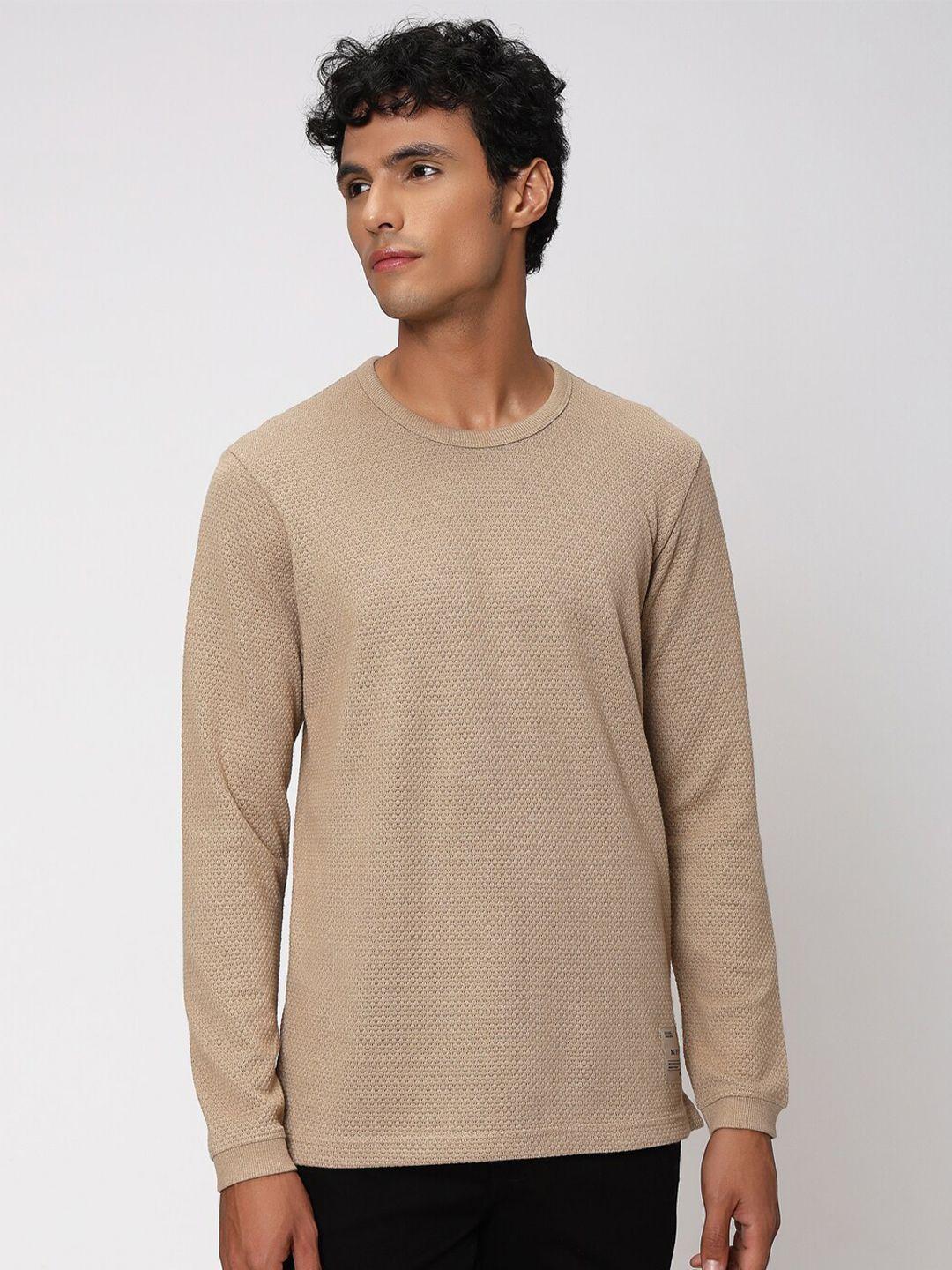 mufti self design round neck long sleeves slim fit t-shirt