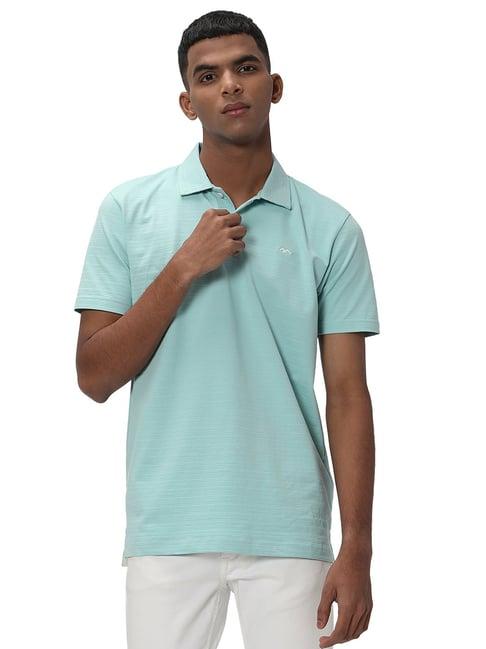 mufti sky blue slim fit textured polo t-shirt