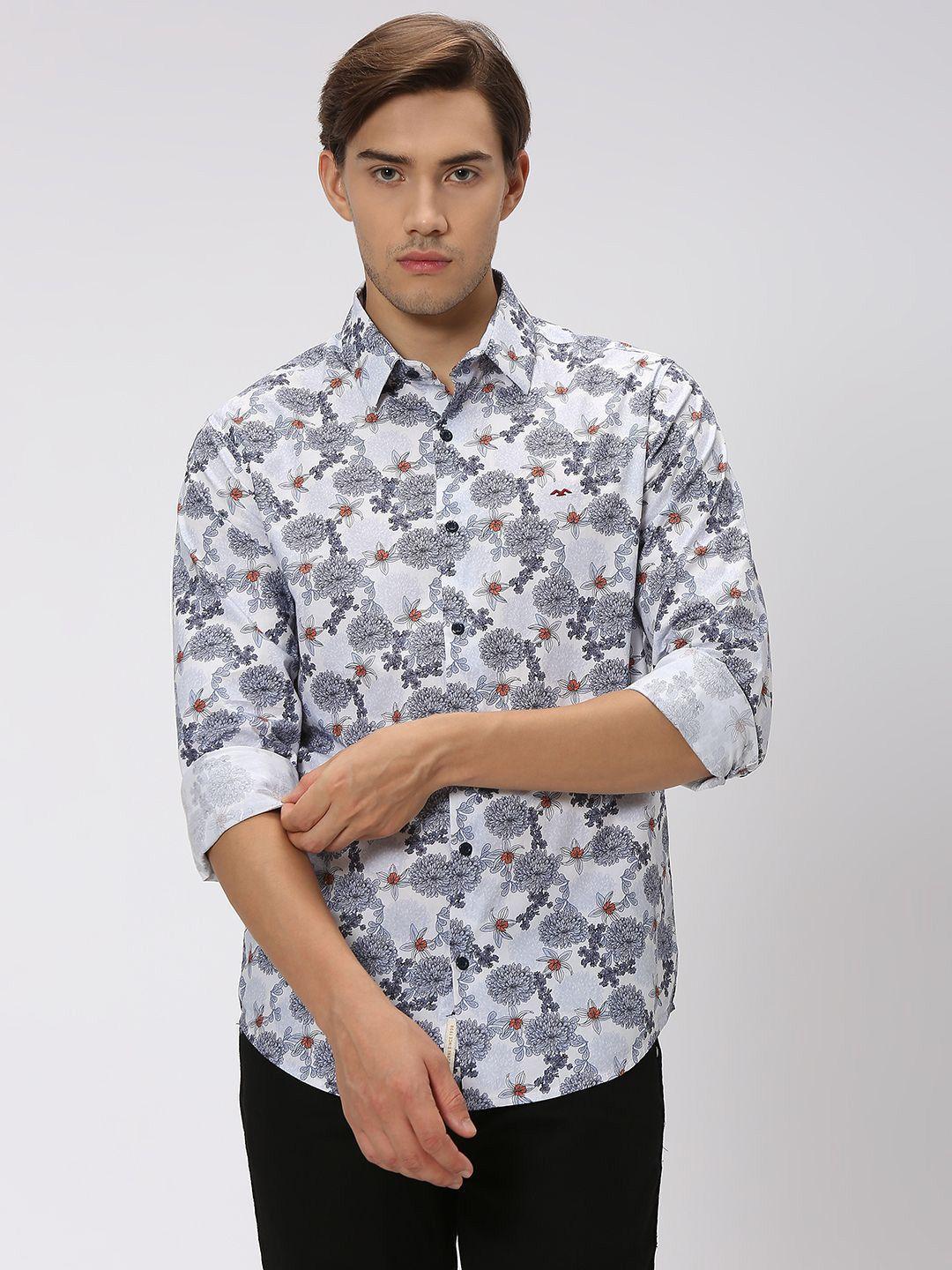 mufti slim fit floral printed casual cotton linen shirt