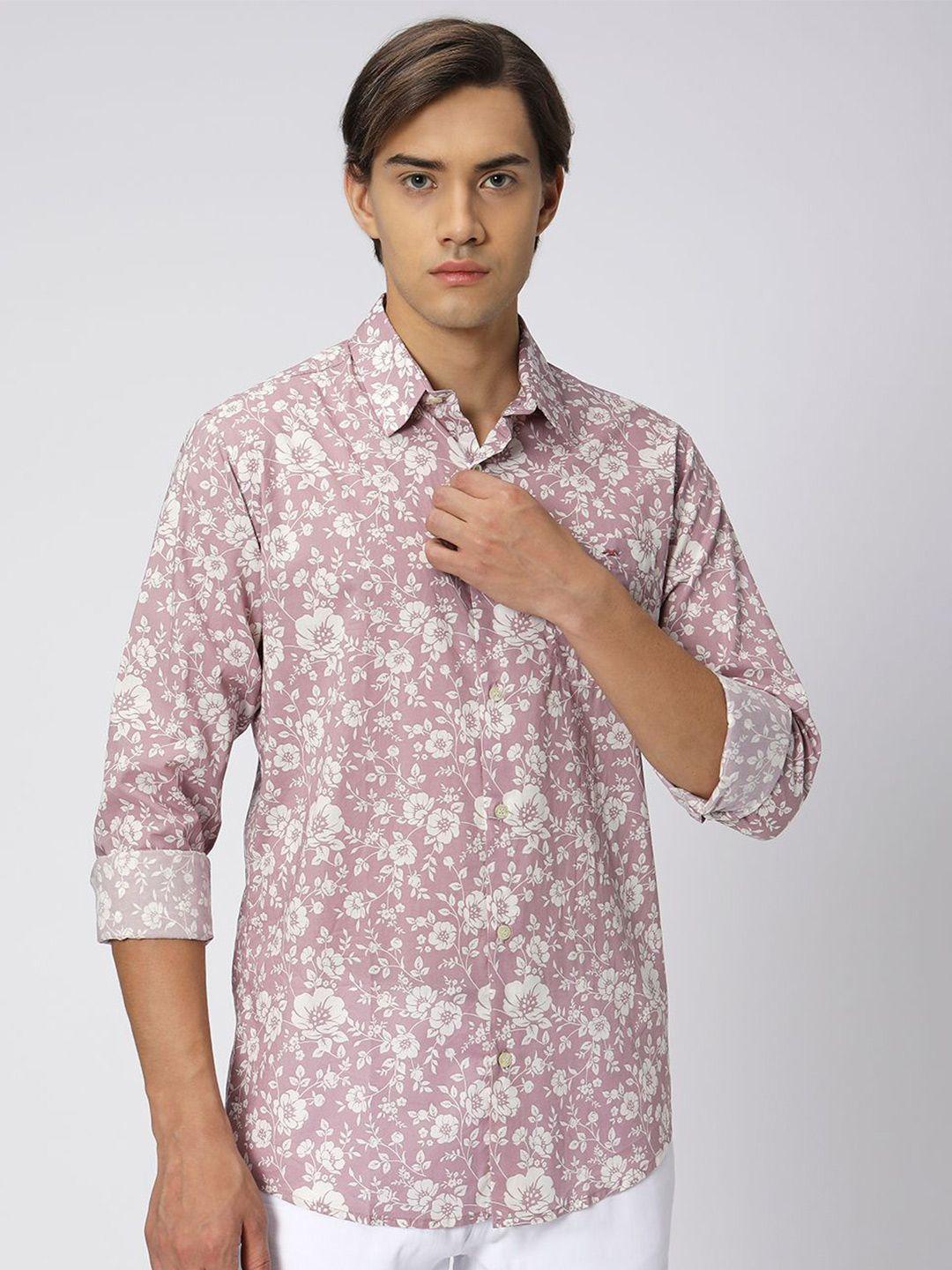 mufti slim fit floral printed casual cotton linen shirt