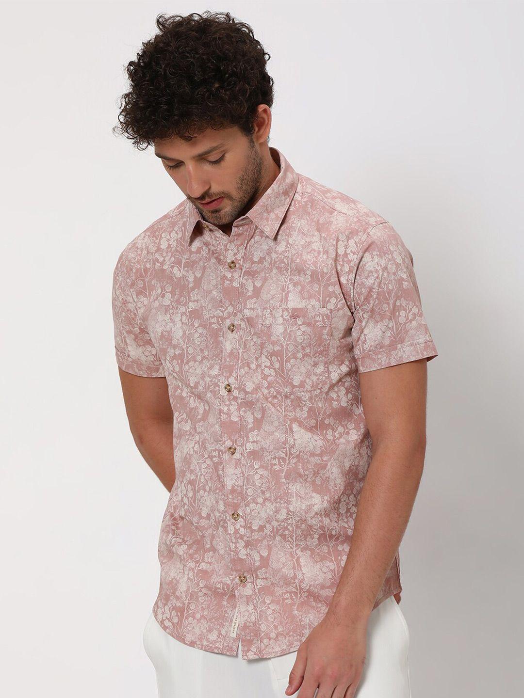 mufti slim fit floral printed opaque pure cotton casual shirt