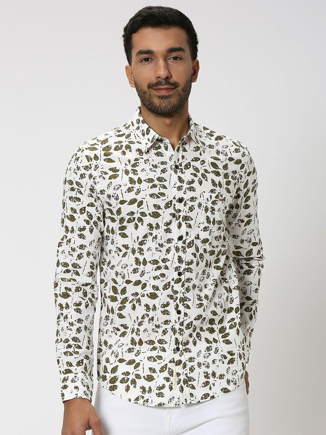mufti slim fit floral printed spread collar pure cotton casual shirt