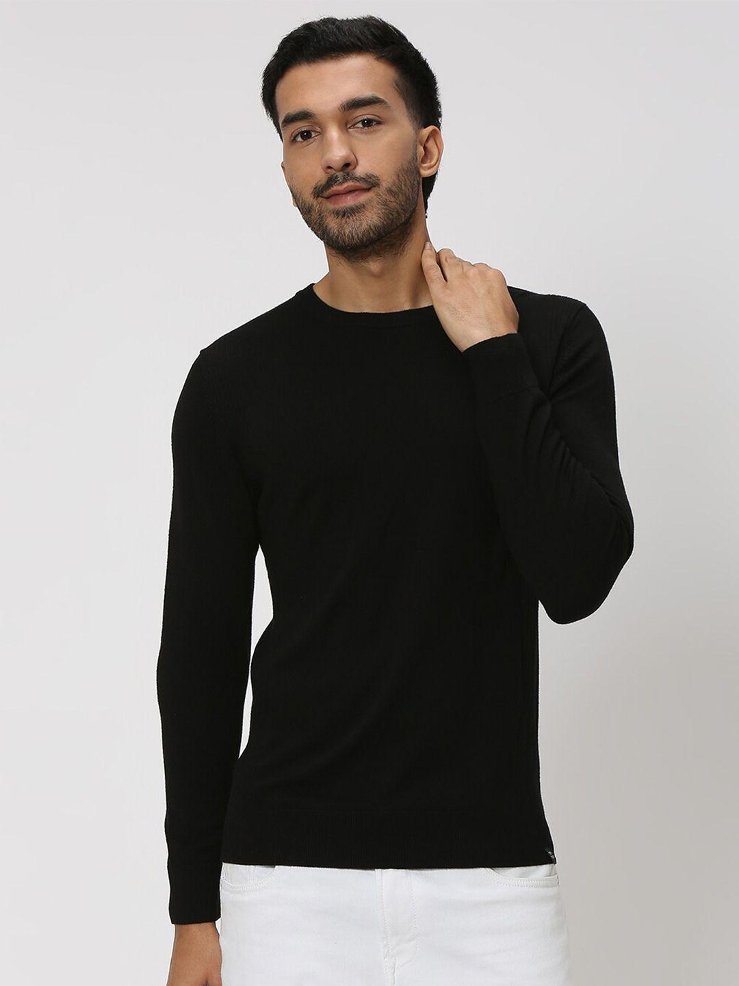 mufti slim fit self designed long sleeves flat knit t-shirt