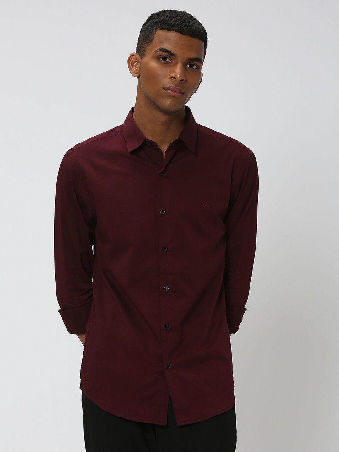 mufti slim fit spread collar long sleeve casual shirt