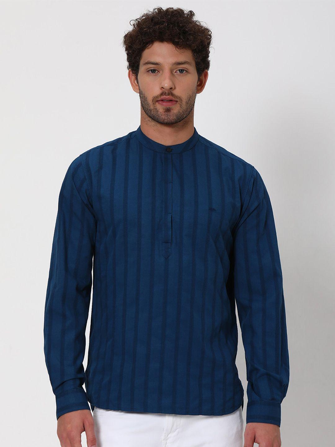 mufti slim fit striped mandarin collar pure cotton casual shirt
