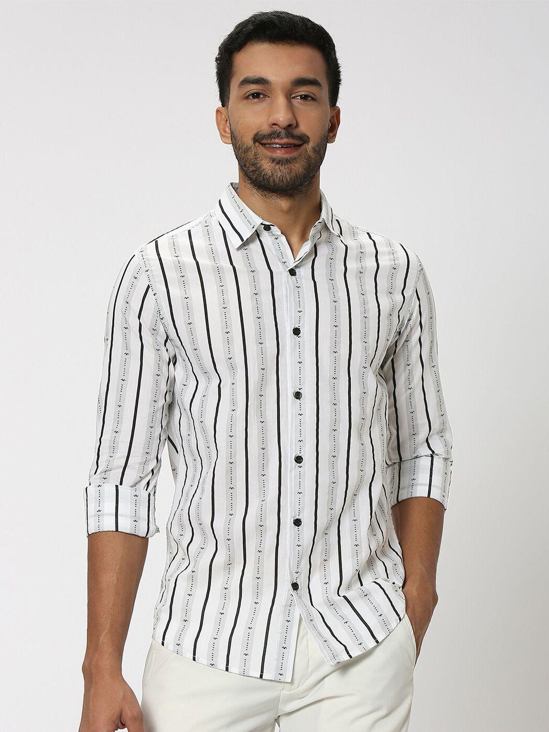mufti slim fit striped pure cotton casual shirt