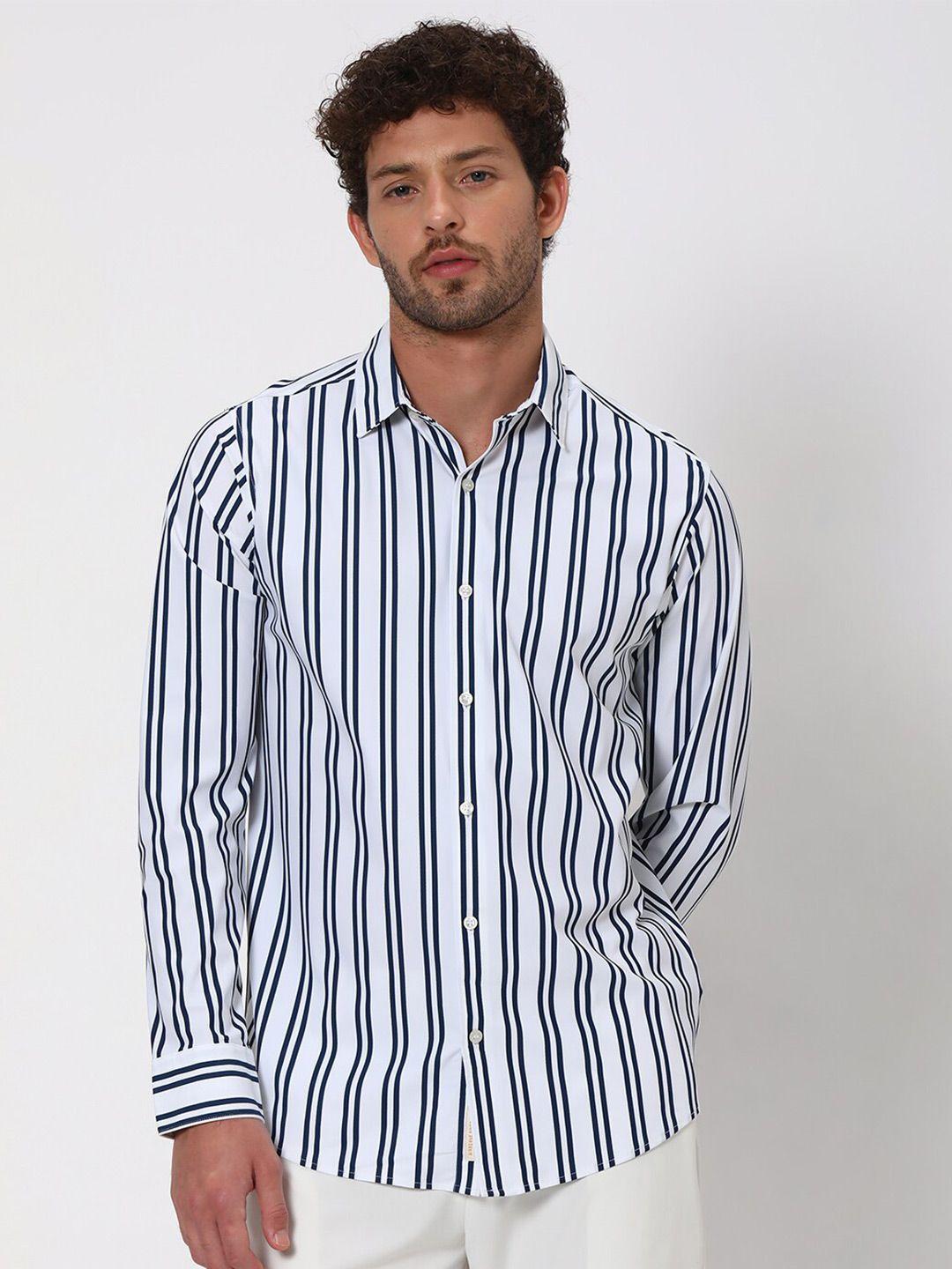 mufti slim fit vertical stripes spread collar long sleeves casual shirt