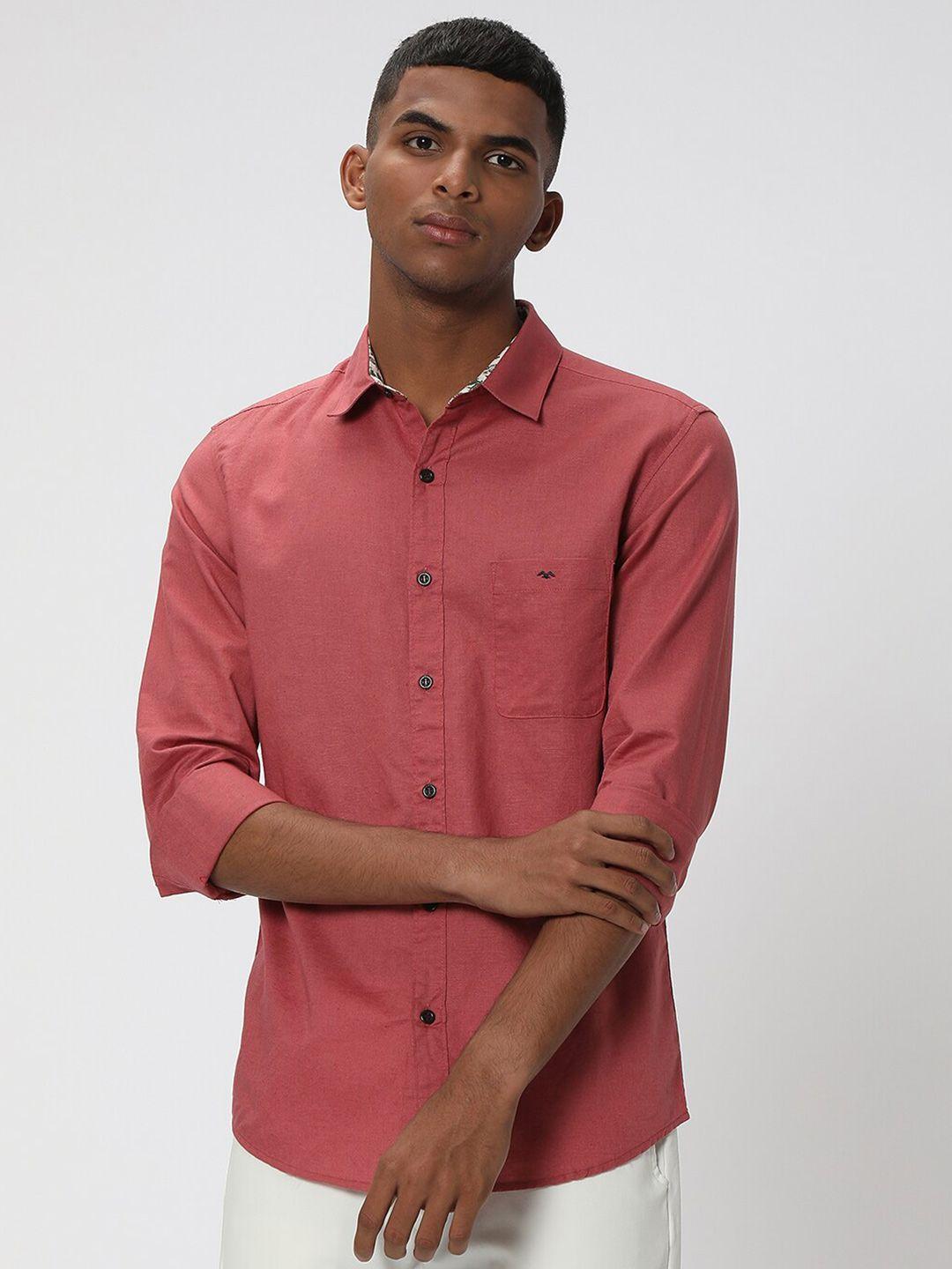 mufti spread collar slim fit opaque cotton linen casual shirt