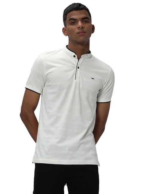 mufti white slim fit striped t-shirt