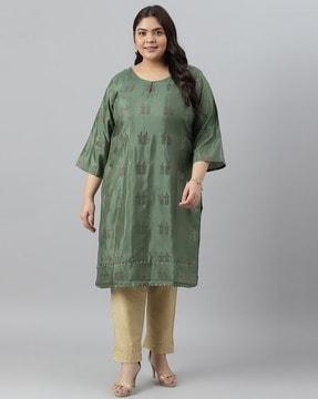 mukaish print straight kurta