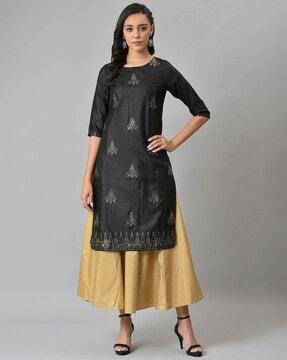 mukaish printed straight kurta