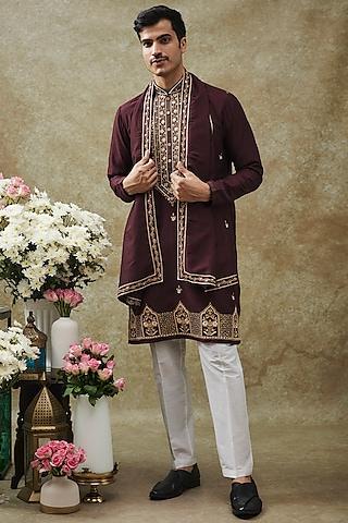 mulberry purple splendid silk cutdana & thread hand work kurta set