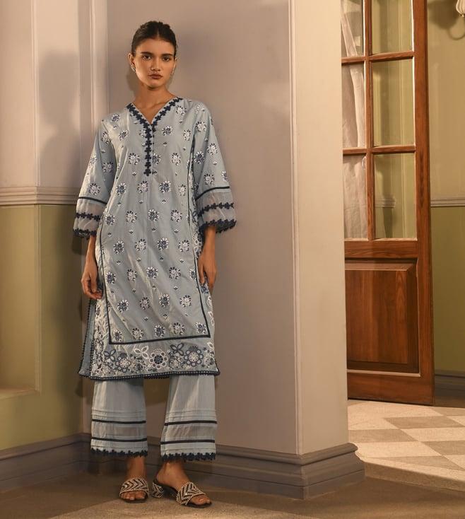 mulmul blue mulmul cotton banu set