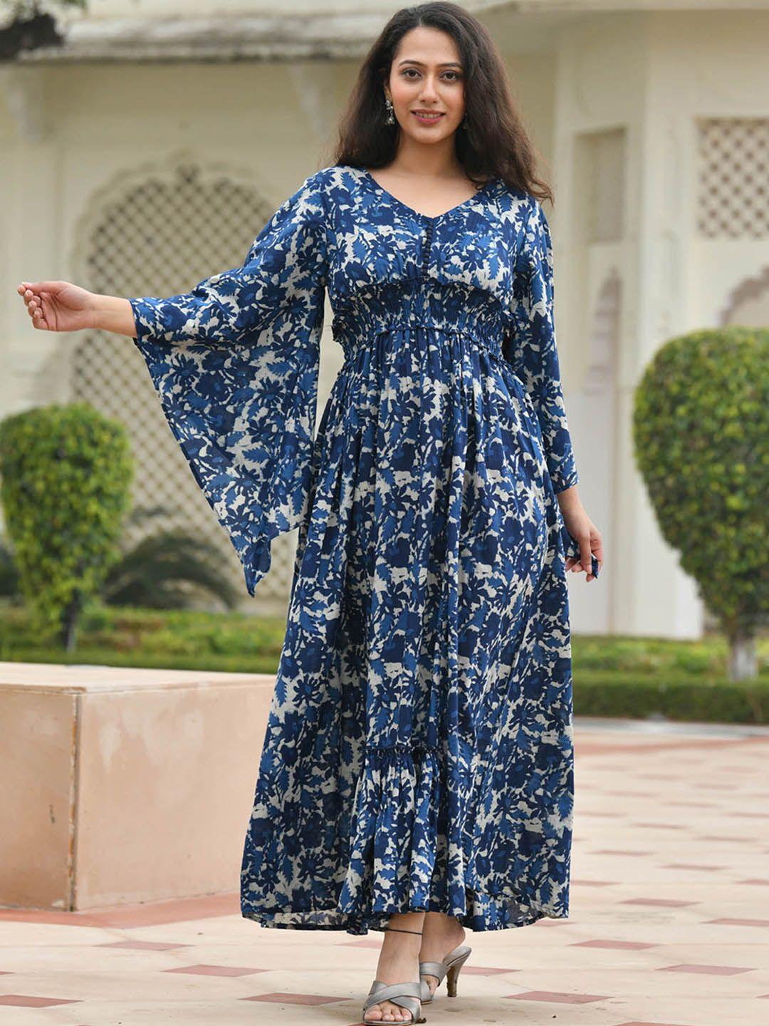 mulmul by arabella navy blue floral ethnic empire maxi dress