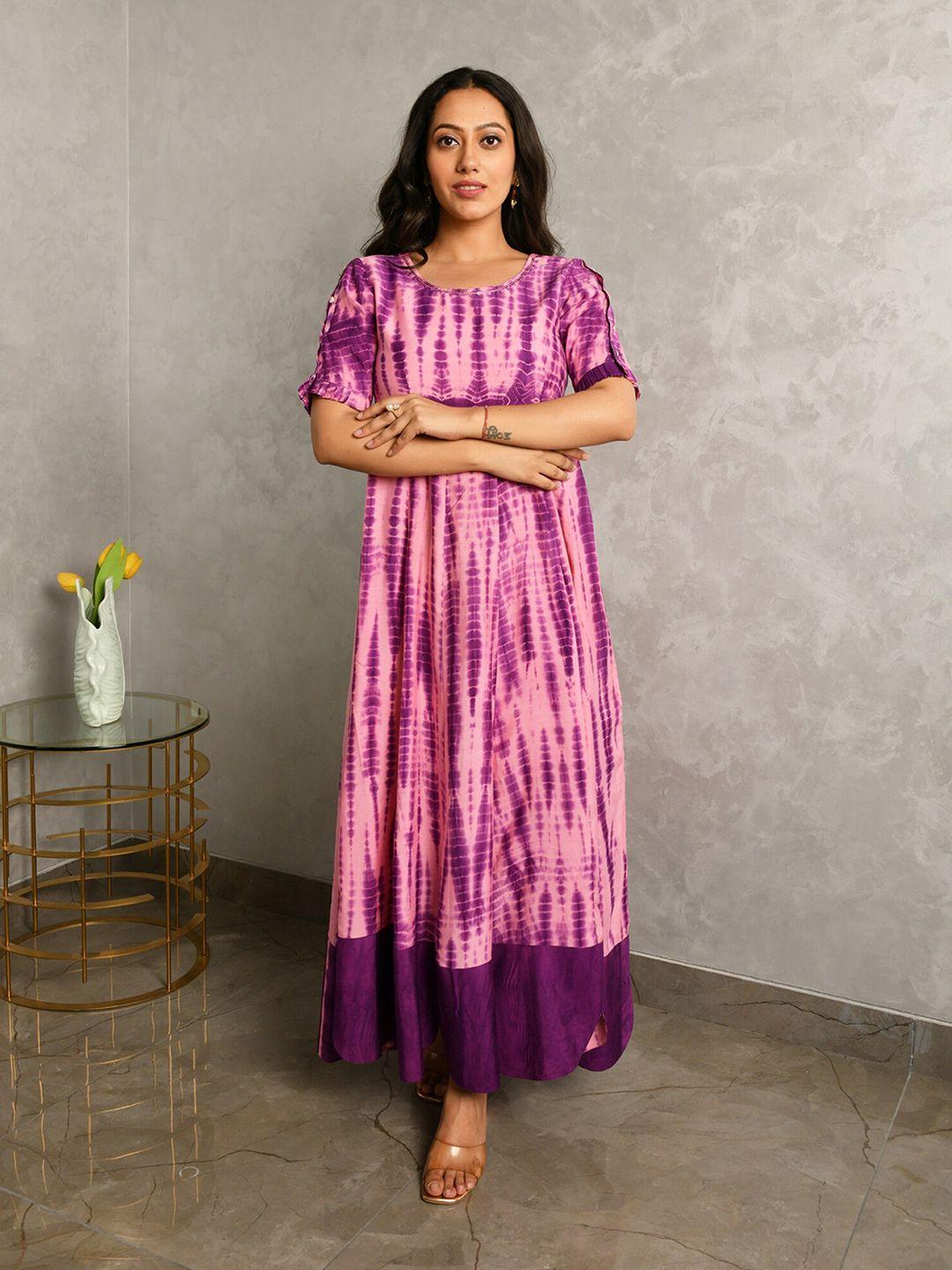 mulmul by arabella purple tie and dye dyed ethnic maxi dress
