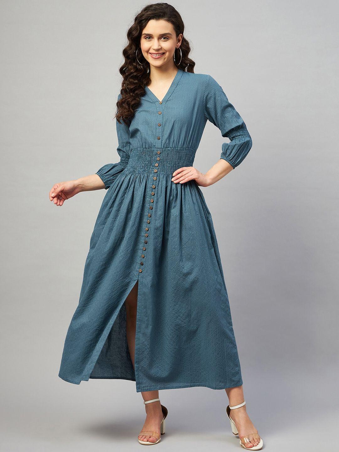 mulmul by arabella women blue a-line midi dress