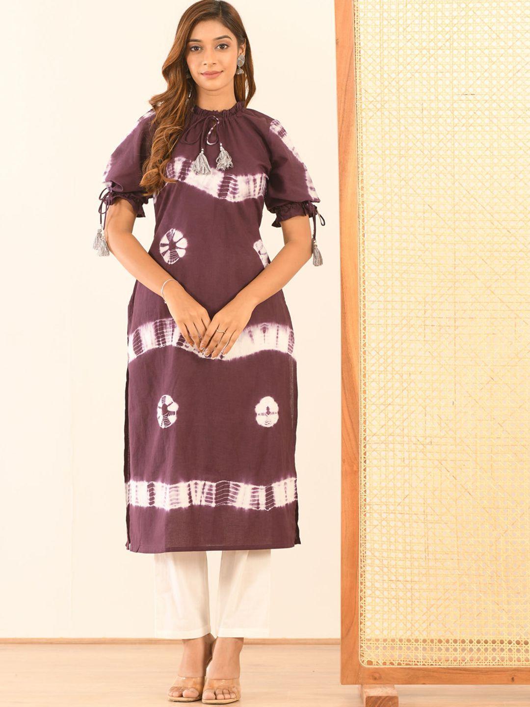 mulmul by arabella women burgundy dyed pure cotton kurta with trouser