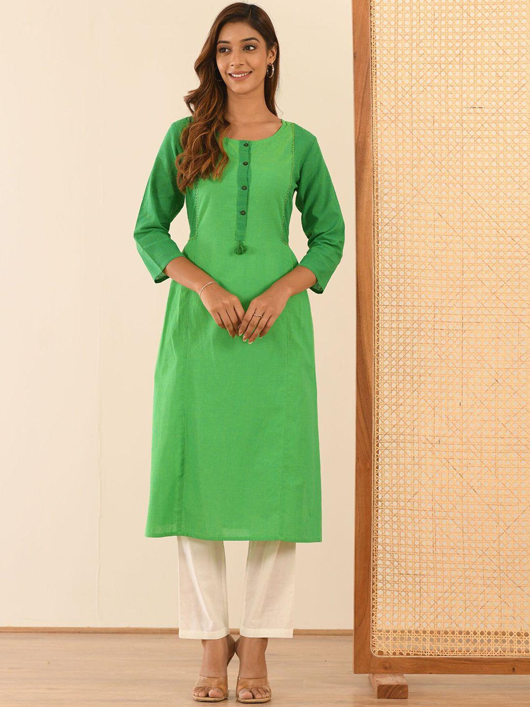 mulmul by arabella women green pure cotton kurta with trousers
