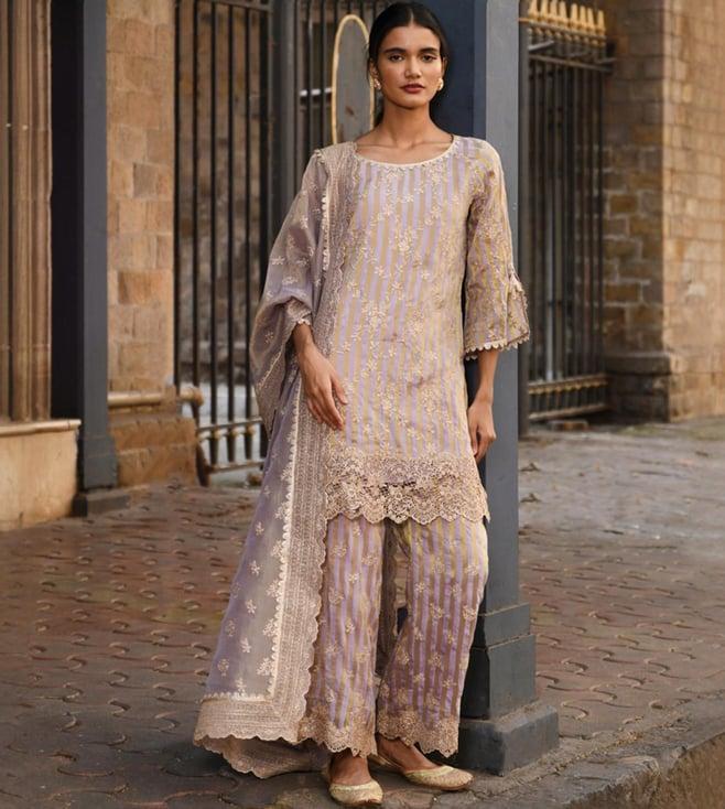 mulmul lavender paheri kurta with pant