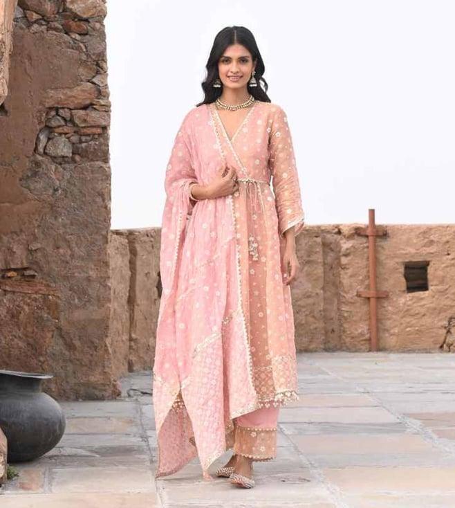 mulmul light pink majhi anarkali with majhi pants