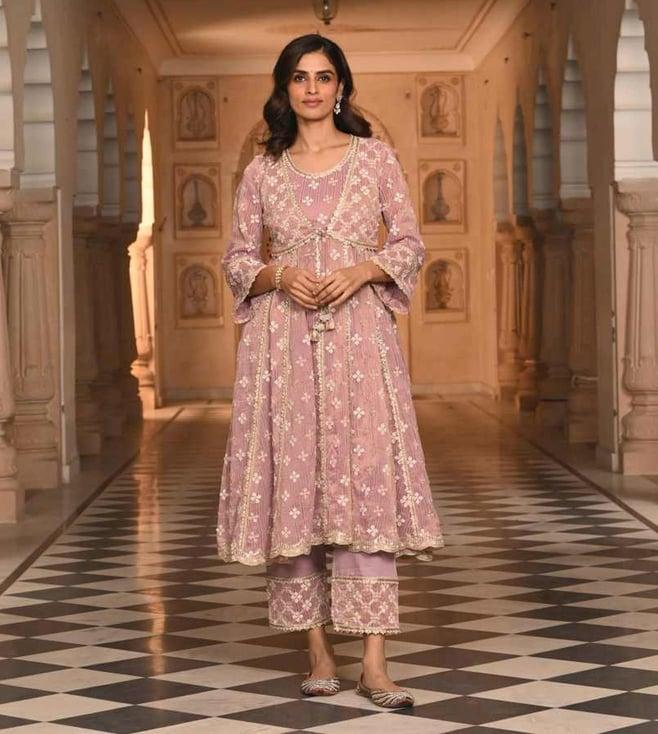 mulmul lilac bhumbro anarkali with bhumbro pants