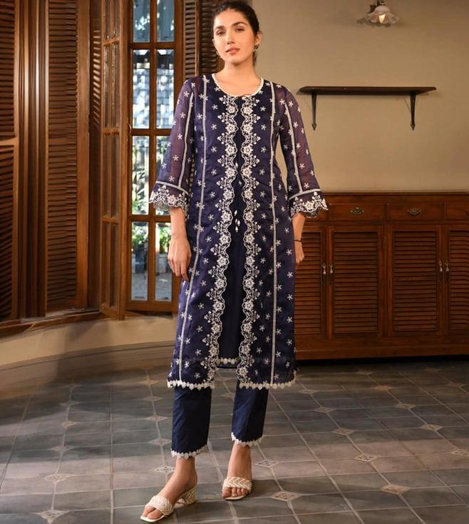 mulmul navy garmiyon ke din 2 paheli kurta with pant