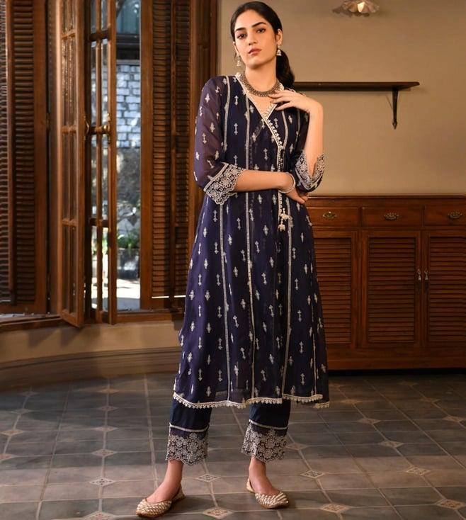 mulmul navy garmiyon ke din 2 vashti kurta with pant