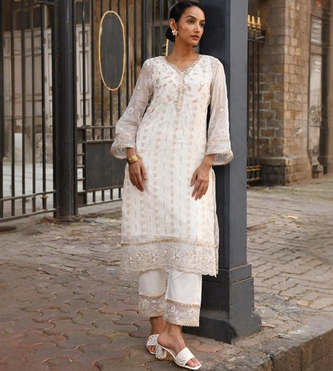 mulmul off white amrapali kurta with pant