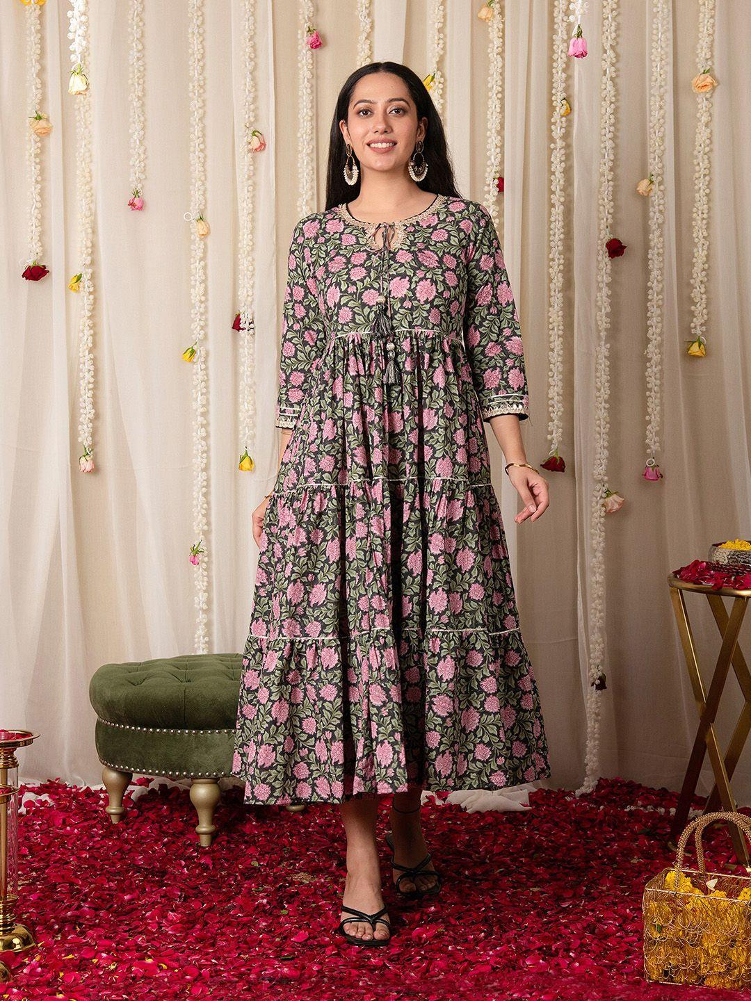 mulmul.com floral print fit & flare midi dress