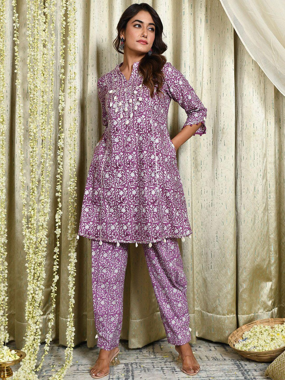 mulmul.com women floral printed empire gotta patti pure cotton kurta with trousers