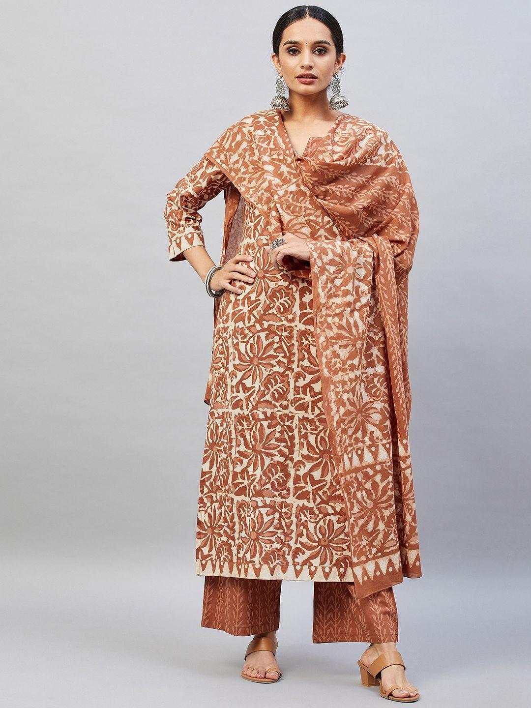 mulmul.com women orange floral printed pure cotton kurta with palazzos & dupatta