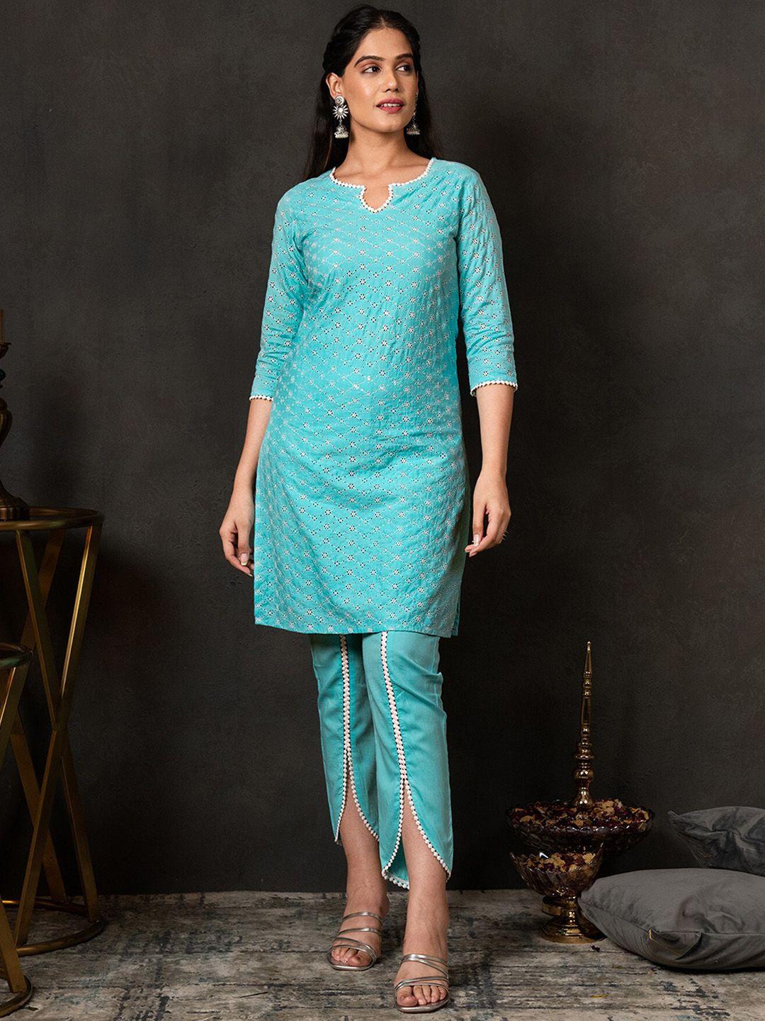 mulmul.com women regular pure cotton kurta with trousers