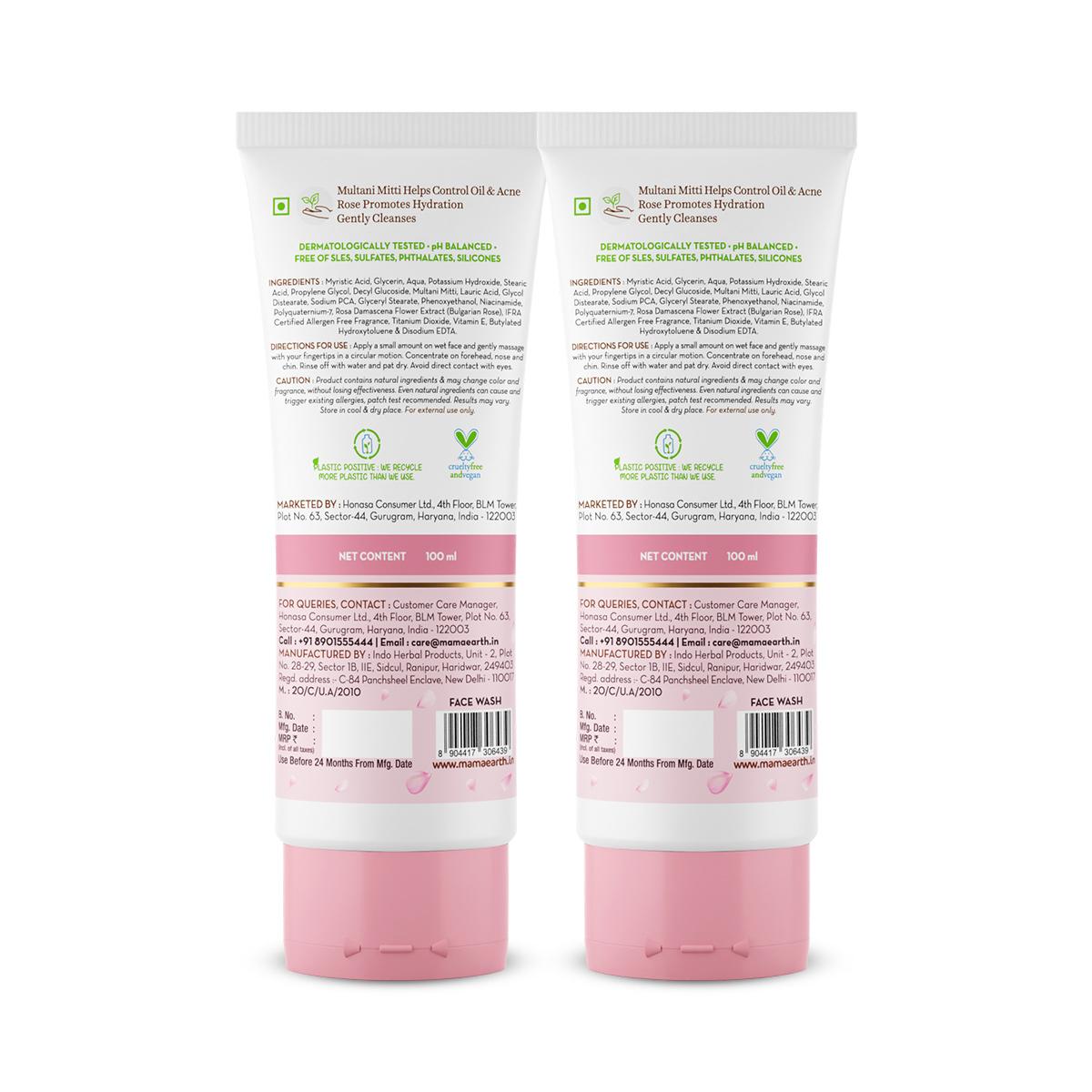 multani mitti face wash with multani mitti & bulgarian rose for oil control & acne -  100 ml - pack of 2
