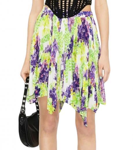 multi color orchid-print asymmetric skirt