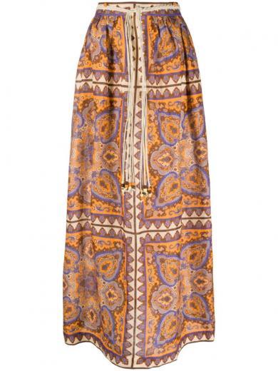 multi color paisley print long cotton skirt