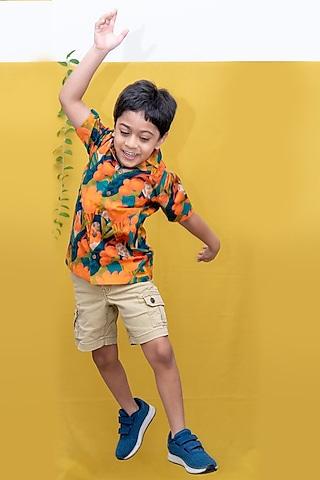 multi colored abstract floral printed aloha shirt for boys
