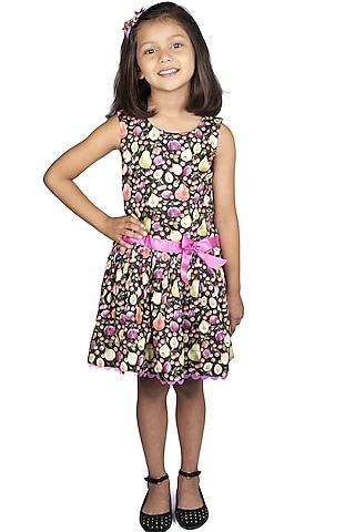 multi colored printed sleeveless flared dress for girls
