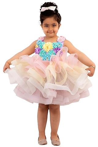 multi colored tiered & embroidered dress for girls