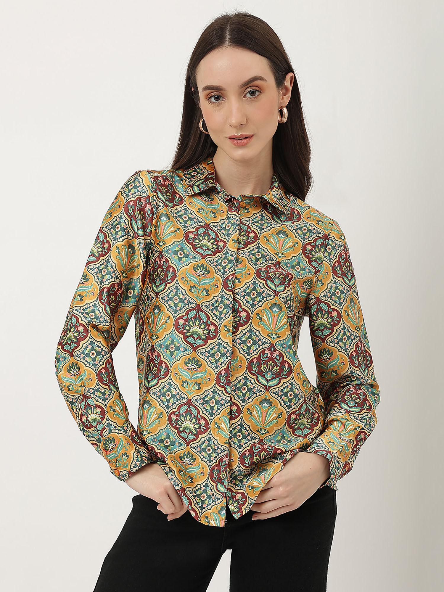 multi pure poly printed collared neck shirt
