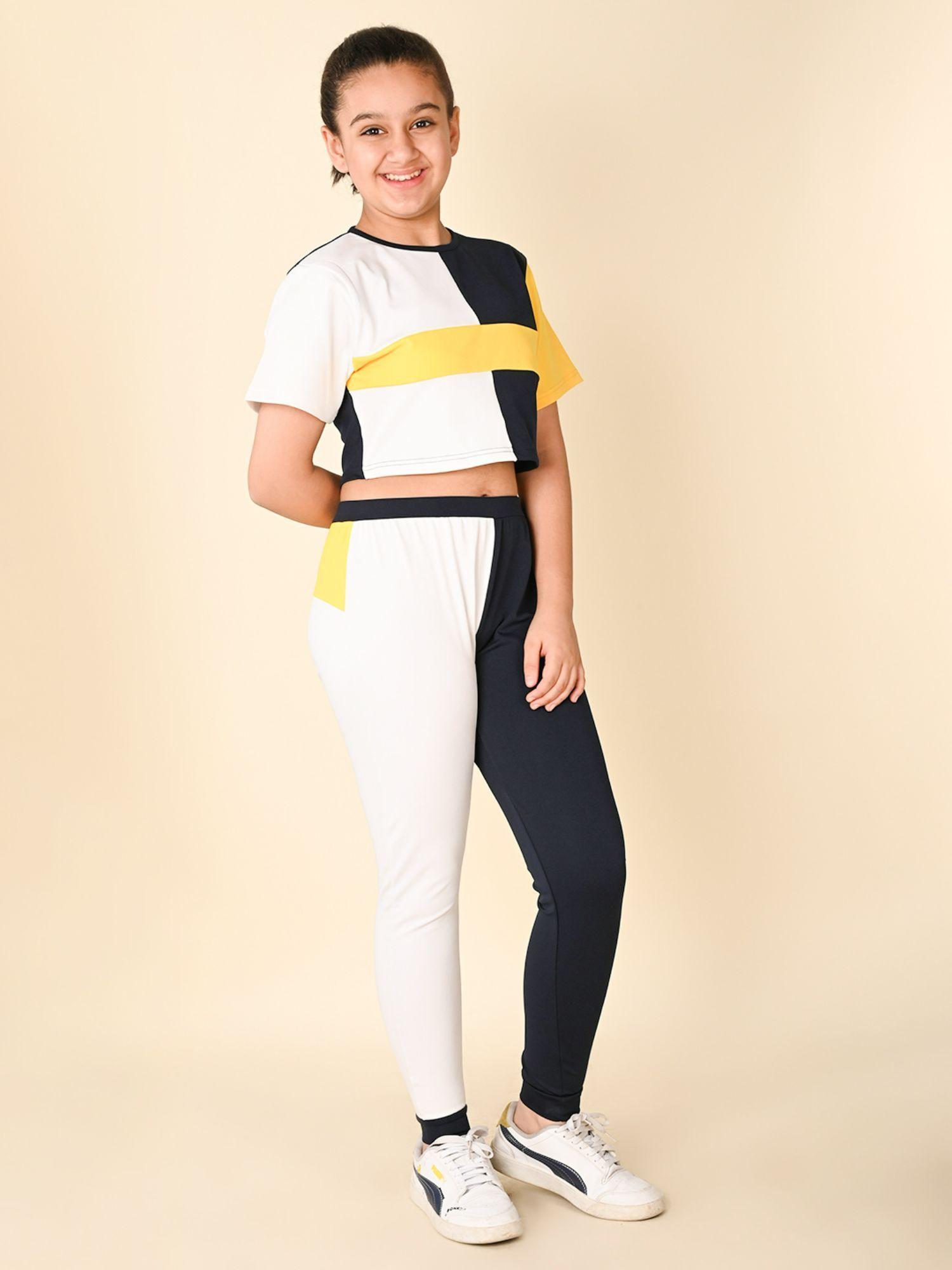 multi short sleeves colorblock tee with pant (set of 2)